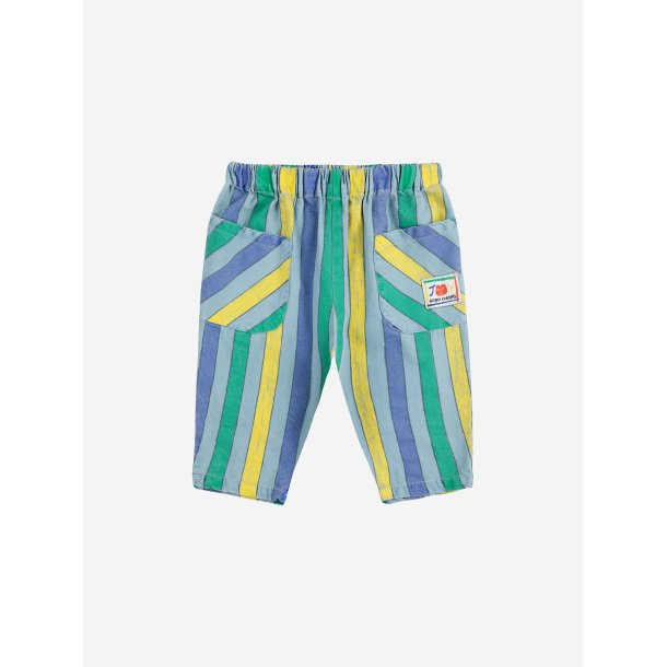 Bobo Choses Multicolor Stripes Denim Pants Light Blue
