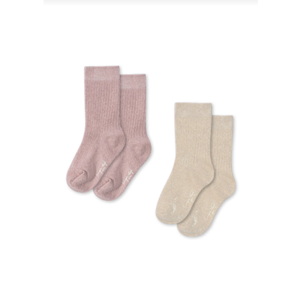 Konges Sljd 2 Pack Rib Glitter Socks Rose/Off White
