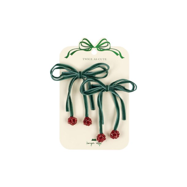 Konges Sljd Cherry Bow Hair Clips Smoke Pine